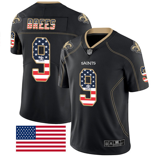 Men New Orleans Saints Limited Black Drew Brees Jersey NFL Football #9 Rush USA Flag Jersey->new orleans saints->NFL Jersey